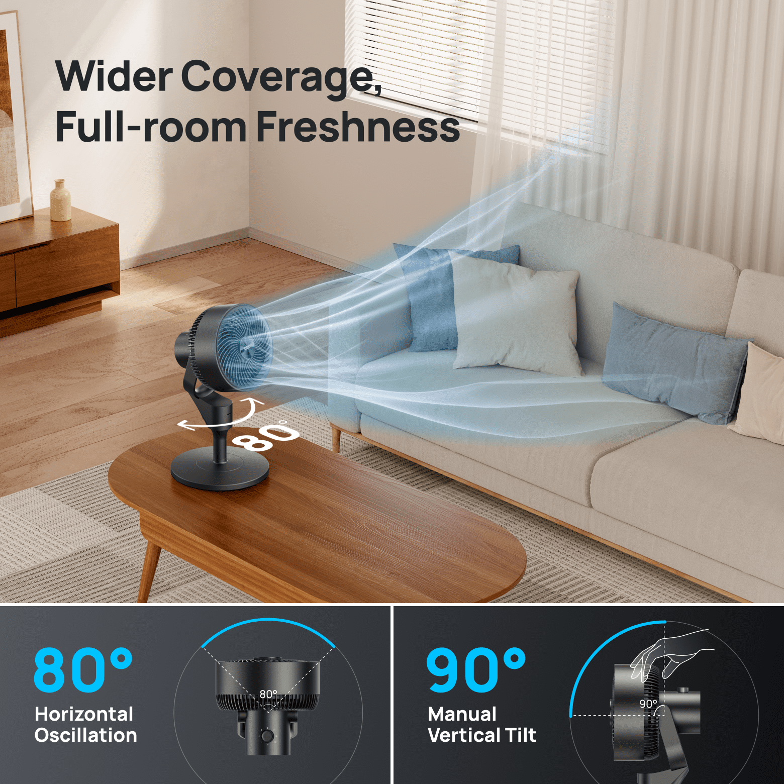 DREO Pedestal Fan for Home, 2-in-1 Oscillating Fans for Table/Floor, 80ft Floor Fan for Room, 3 Speeds, 25dB, AC Motor,80° Horizontal + 90° Manual Vertical Oscillating Standing Fan, Aroma Pad