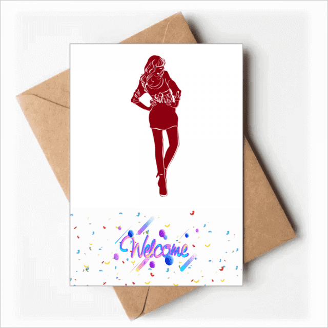 Red Fashion Beauty Woman Art Deco Fashion Welcome Back Greeting Cards Envelopes Blank