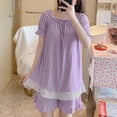 thumbnail image 5 of Conjuntos de pijama para mujer, ropa de dormir de verano con encaje, camiseta de manga corta y pantalones cortos, traje de 2 piezas con lazo, ropa de estar informal para mujer, ropa de casa, 5 of 5