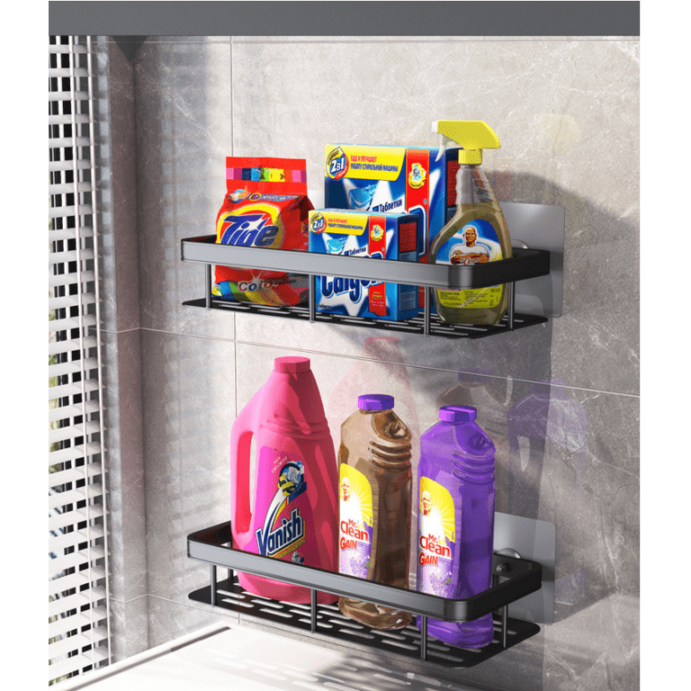 Shower Caddy Bathroom Shelf, No Drilling Traceless Adhesive Bathroom Storage  Organizer, Rustproof Food Storage Basket, 2-in-1 Kitchen Spice Racks (Matte  Black) 