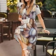 thumbnail image 3 of Picia Sea Shells Pattern Women's Short Sleeve Summer Dress Pleated Loose Swing Knee Length Short Sleeve Swing Dresses, 3 of 6