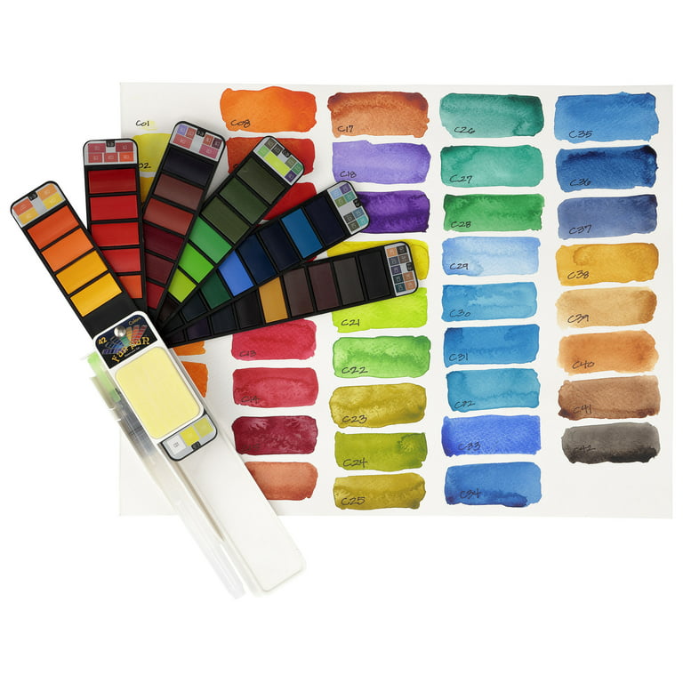 Watercolor Paint Set With Water Brush Pen, Cleaning Sponge and Palette  Portable Collapsible Professional Solid Color Free Shipping 
