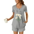 thumbnail image 2 of Simua Two Piece Summer Pajamas for Women, Women's Graphic Printed Tops Button Round Neck Short Sleeve with Shorts Loungewear Pjs Sets, Size S-XXXL, 2 of 6