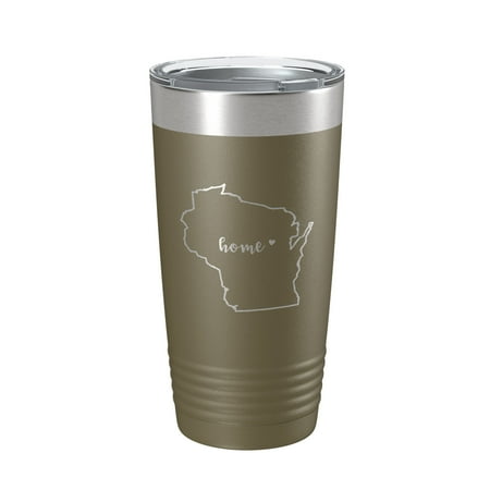 

Wisconsin Tumbler Home State Travel Mug Insulated Laser Engraved Map Coffee Cup 20 oz Olive Green