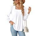 thumbnail image 1 of Pleated Long Sleeve Top Plain Color Curved Hem Fashionable Jacquard Pleated Blouse Shirt White M, 1 of 3