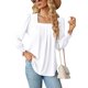 thumbnail image 1 of Pleated Long Sleeve Top Plain Color Curved Hem Fashionable Jacquard Pleated Blouse Shirt White M, 1 of 3