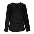 thumbnail image 5 of Lenpel Satin Blouses for Women Long Sleeve Warp V Neck Side Button Ruched Trendy Dressy Tops Business Casual Work Shirts(Black,X-Large), 5 of 7