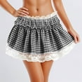 thumbnail image 2 of Aihuaihua Blue Gingham Skirt Women, Lace Trim Short Skirt Flowy Mini Plaid Skirt Summer Fall Casual Clothes Y2k Trendy Streetwear Black S, 2 of 6