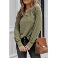 thumbnail image 1 of ABPHQTO Top holgado con bolsillos y cuello partido de punto gofrado verde para mujer, 1 of 5