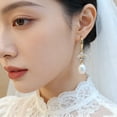 thumbnail image 6 of Yisun Yiway Bridal Pearl Drop Earrings, 14K Gold Plated Flower Earrings with Cubic Zirconia, Hook Closure for Bridesmaids , 6 of 9