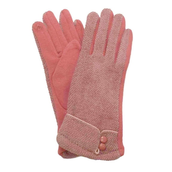 Womens Rose Pink Chenille Button Stretch Fit Texting & Tech Touchscreen Gloves