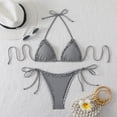 thumbnail image 2 of Glisme Black Bikini Sets For Women Striped Bikini Plunging Triangle Top And Tied Back Bottoms For Swimwear For Swimming Lessons, 2 of 6