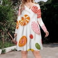 thumbnail image 2 of Sweets And Rainbow Lollipops Pattern Long Sleeve Dresses For Women Vintage Elegant Party Dress Oversized V-neck Dress S-8XL, 2 of 7