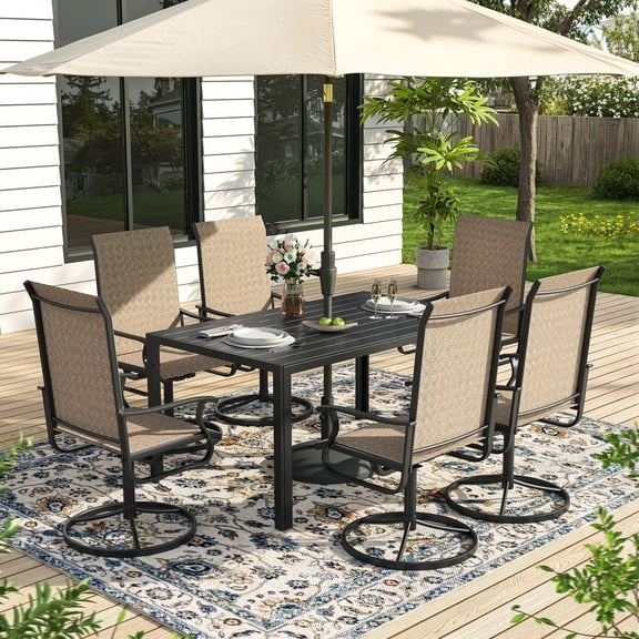 ELPOSUN 7 Piece Outdoor Patio Dining Set Swivel High Back Textilene Chairs and Rectangle Table Furniture Set,Beige