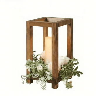 32-Piece Wooden Candle Lantern Set - 16 Farmhouse Lanterns & 16 Flameless LED Candles, Rustic Wedding Or Home Decor