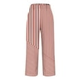 thumbnail image 4 of ZQUUVOU Women's Cotton Pants Stripe Pattern Linen Wide Leg Pants Elastic Waist with Pockets Breathable Trousers Red, 4 of 5
