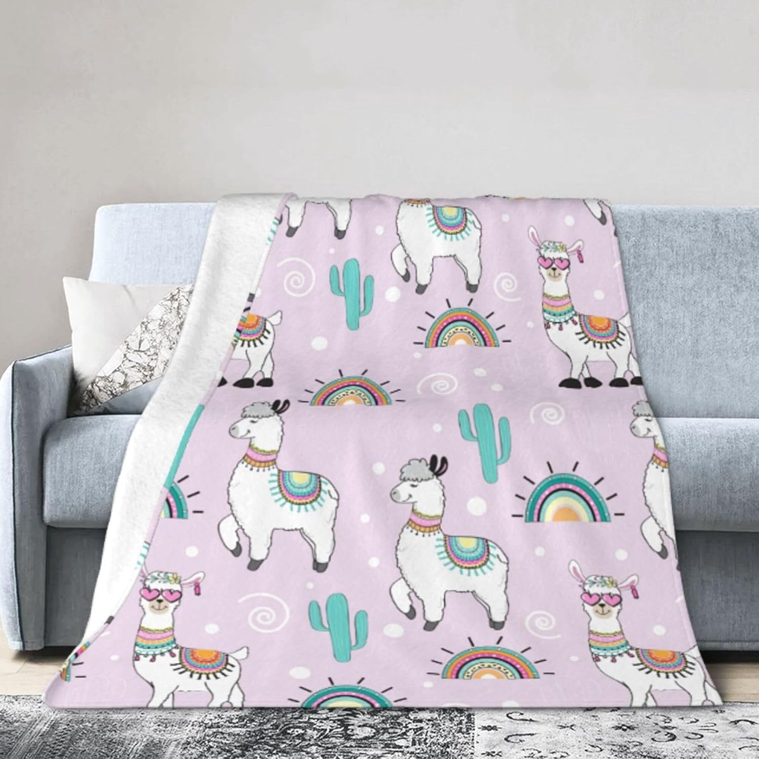 Alpaca Blanket for Women Men Kids Alpaca Blanket Soft Fuzzy Flannel Plush Llama Throw Blankets for Couch Sofa Bed Home Decorative Alpaca Blankets All Season 60"x80"