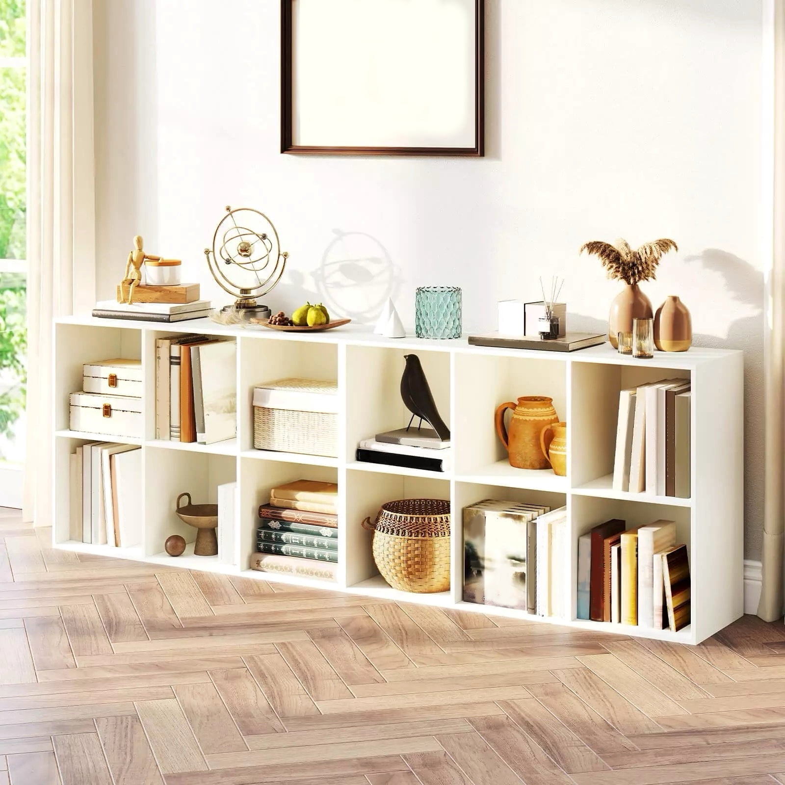 Harmijoy 6-Cube White Bookshelf, 3-Tier Wooden Storage Organizer w/ Anti-tipping Kits, Modern Freestanding Bookcase Display Shelf