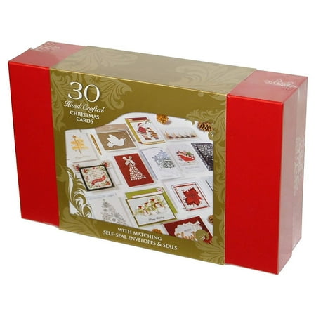 30 Hand Crafted Christmas Cards with Matching Self-Seal Envelopes & Seals