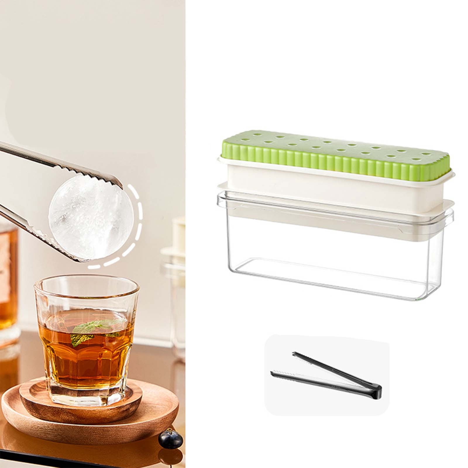 Round Ice Ball Maker with Storage Box & Ice Tongs – BPA-Free Plastic, Easy Release Whiskey Ice Mold for Cocktails, Dishwasher Safe & Odor-Proof (Home Bar Essential) A