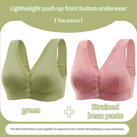 Ndbuld Christmas Gift Women s Plus Size Sexy Non-Magnetic Non-Steel Ring Gathering Bra  Button Front Opening Bra Thin Cups and Adjustable Sexy Lace Bra Lingerie Green M-4XL XXL