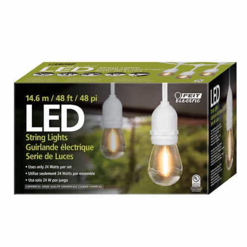 Feit Outdoor Weatherproof String Light Set 48ft 24 LED Light w/ 26 Bulbs, White