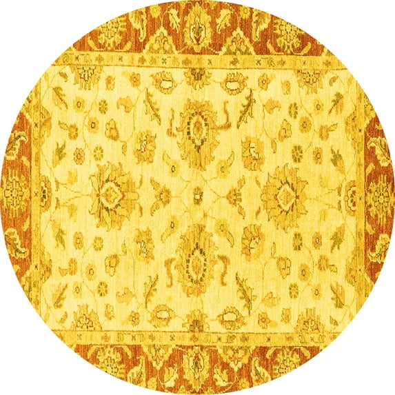 Ahgly Company Indoor Round Oriental Yellow Traditional Area Rugs, 7' Round