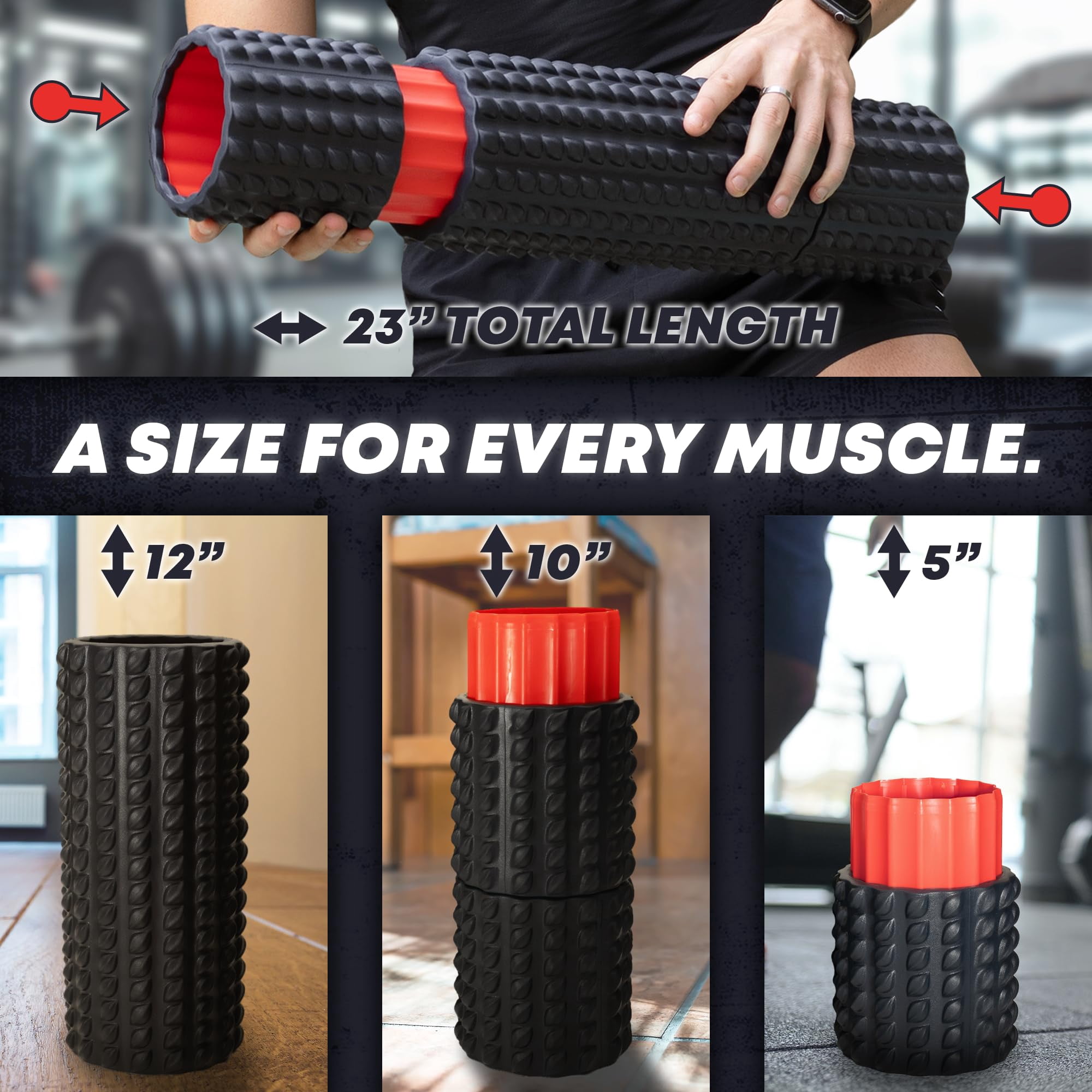 5-in-1 Long Foam Roller  23" For Physical With 5 Different Length Options Trigger Points - Massage: Shoulder Foot Arms Neck