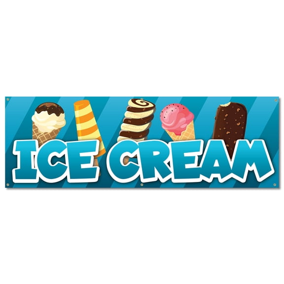 Ice Cream | 24" X 72" Banner | Outdoor Vinyl Sign With Grommets | Shop Truck Bar Bars Soft Serve Advertising Displays | Made in The USA