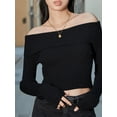 thumbnail image 6 of Biezeib Women Slim Knit Sweater Crop Tops Solid Color Boat Neck Long Sleeve Pullovers Fall Winter Off Shoulder Jumpers Streetwear, 6 of 6