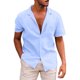 thumbnail image 1 of Camisas De Franela Para Hombre Camisa de Hombre Camisa con Botones de Manga Corta Camisa Informal con Estampado de Playa de Verano con Dragón para Hombre Estilo Dos (Light Blue, L), 1 of 5