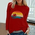 thumbnail image 2 of WREESH Womens Fashion T-Shirts Spring Printed Long Sleeves Round Neck Casual Tee Tops Pullover Red, 2 of 5