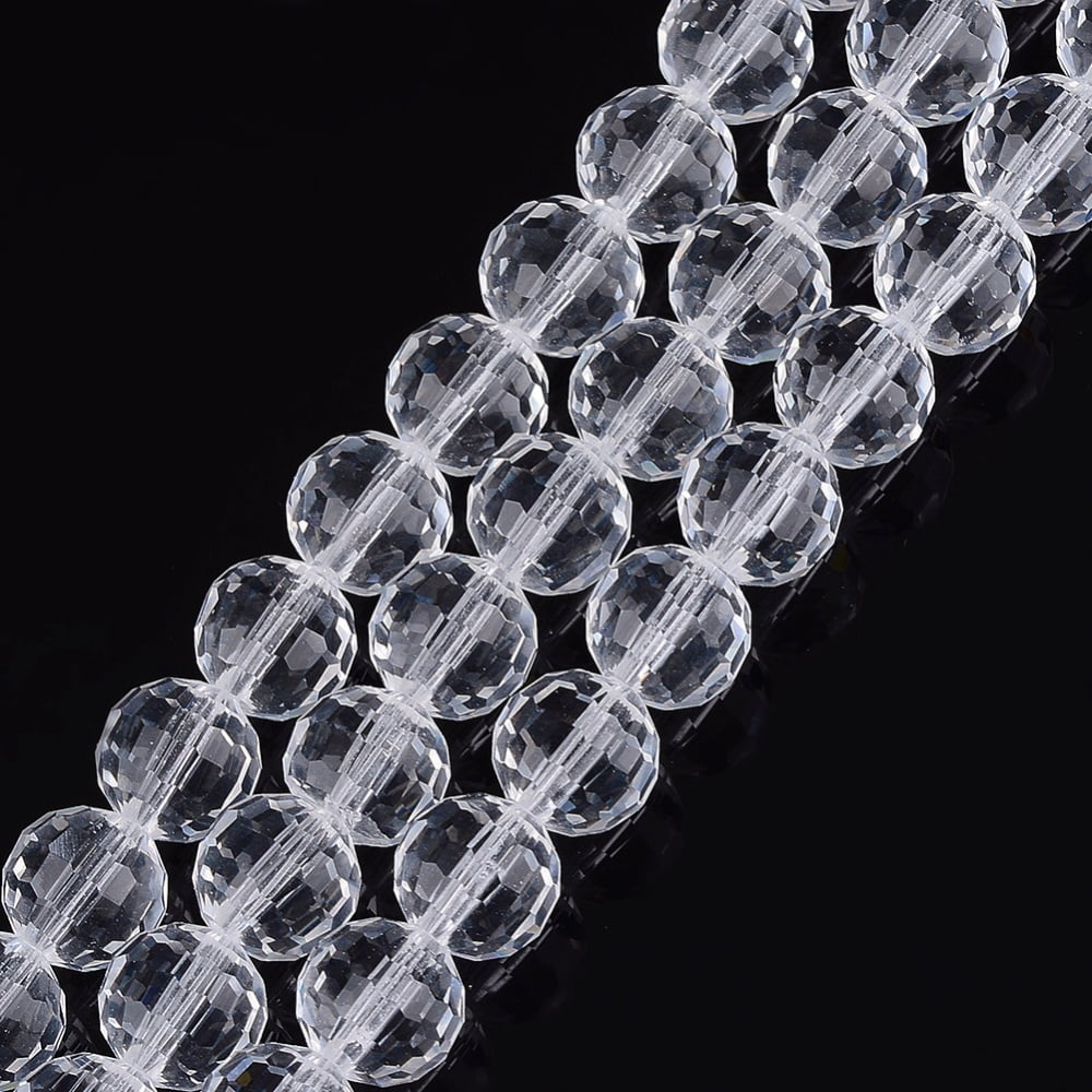 Transparent Glass Bead Strands Faceted(96 Facets) Round Clear 10mm Hole: 1mm 68~70pcs/strand 60~61cm