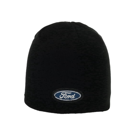 Ford Men’s Classic Knit Beanie – Black Winter Hat with Logo Patch, 100% Acrylic Warm Cap