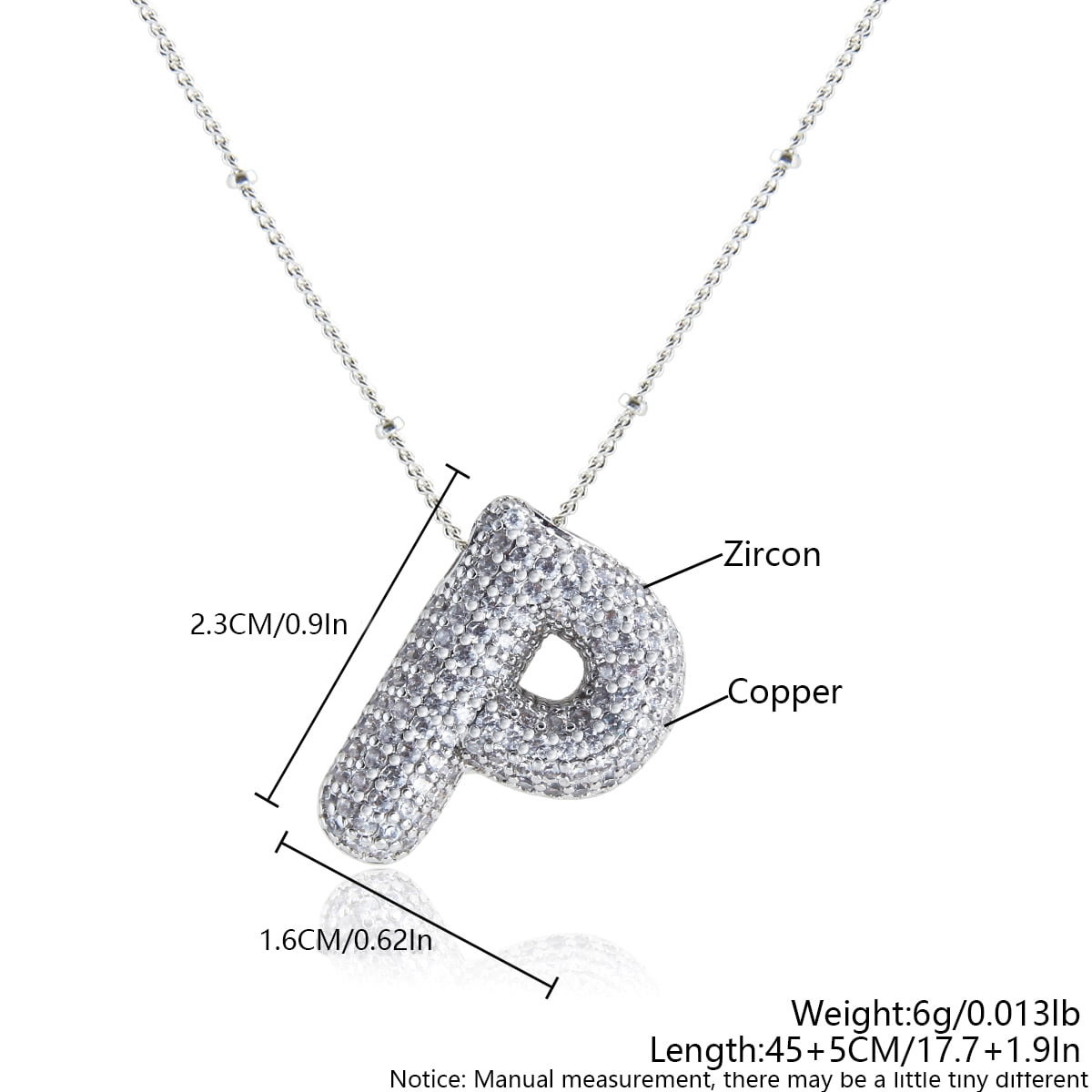 Z ZACHÉ Bubble Initial Necklace 18K White Gold Plated - Dainty