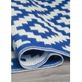 thumbnail image 6 of FH Home Outdoor Rug - Waterproof, Fade Resistant, Reversible - Premium Recycled Plastic - Geometric - Large Patio, Deck, Sunroom, RV, Camping - Aztec - Blue & White - 9 x 12 ft Foldable, 6 of 9