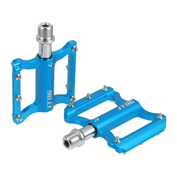 Unique Bargains 1 Pair Aluminum Alloy Rear Foot Peg Flat Pedal Footrests Blue Fit 9/16 Inch Axles MTB Bike Bicycle
