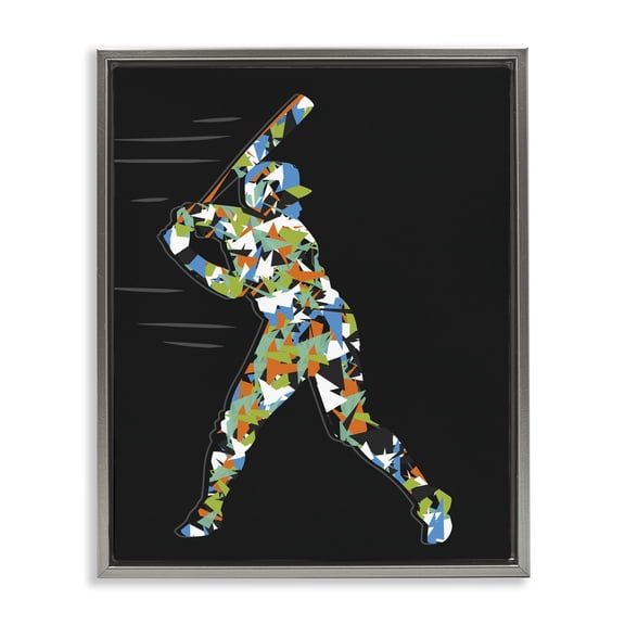 Stupell Industries Modern Patterned Sports Baseball Player Gray Floating Frame Canvas Art, 25 x 31, by Arrolynn Weiderhold