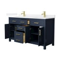 thumbnail image 2 of Beckett 60" Dark Blue Double Vanity & White Quartz Top (1-Hole) & Gold Trim, 2 of 5