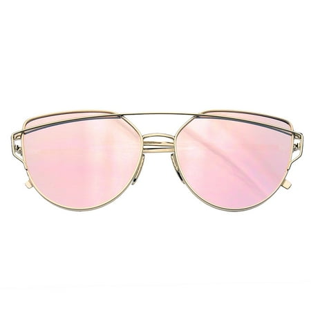 Emblem Eyewear - Womens Men Glasses Metal Flat Lens Vintage Fashion Mirrored Oversized Sunglasses