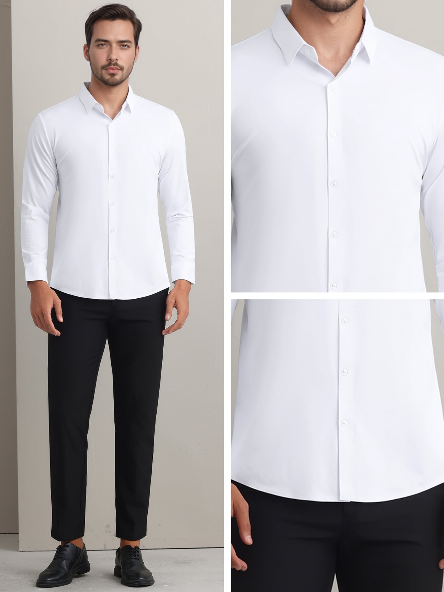 DARING DIVA Men's Soft Long Sleeve Button Down Business Formal Dress Shirt XL White
