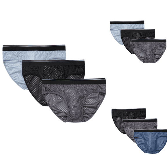 Paiwinds Men's Ice Silk Mesh Briefs 3-Pack, Breathable Mid Waist Summer Underwear, Made from Nylon and Spandex, Cool Comfort for Hot Weather