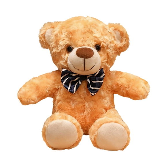 Eoozwa Teddy Bear Plush Doll with Blue Bow Tie, Soft Stuffed Animal in White Brown Khaki, Sitting Pose for Home Shelf Decor, 11.02 Inches