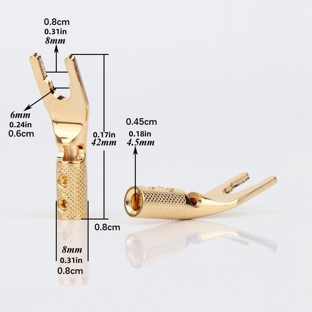 APPLAYERR Y Spade Connector Plug 8 Pcs Pure Copper Gold Plated 4.5mm Audio Cables with Heat Shrink Tubes and Tool