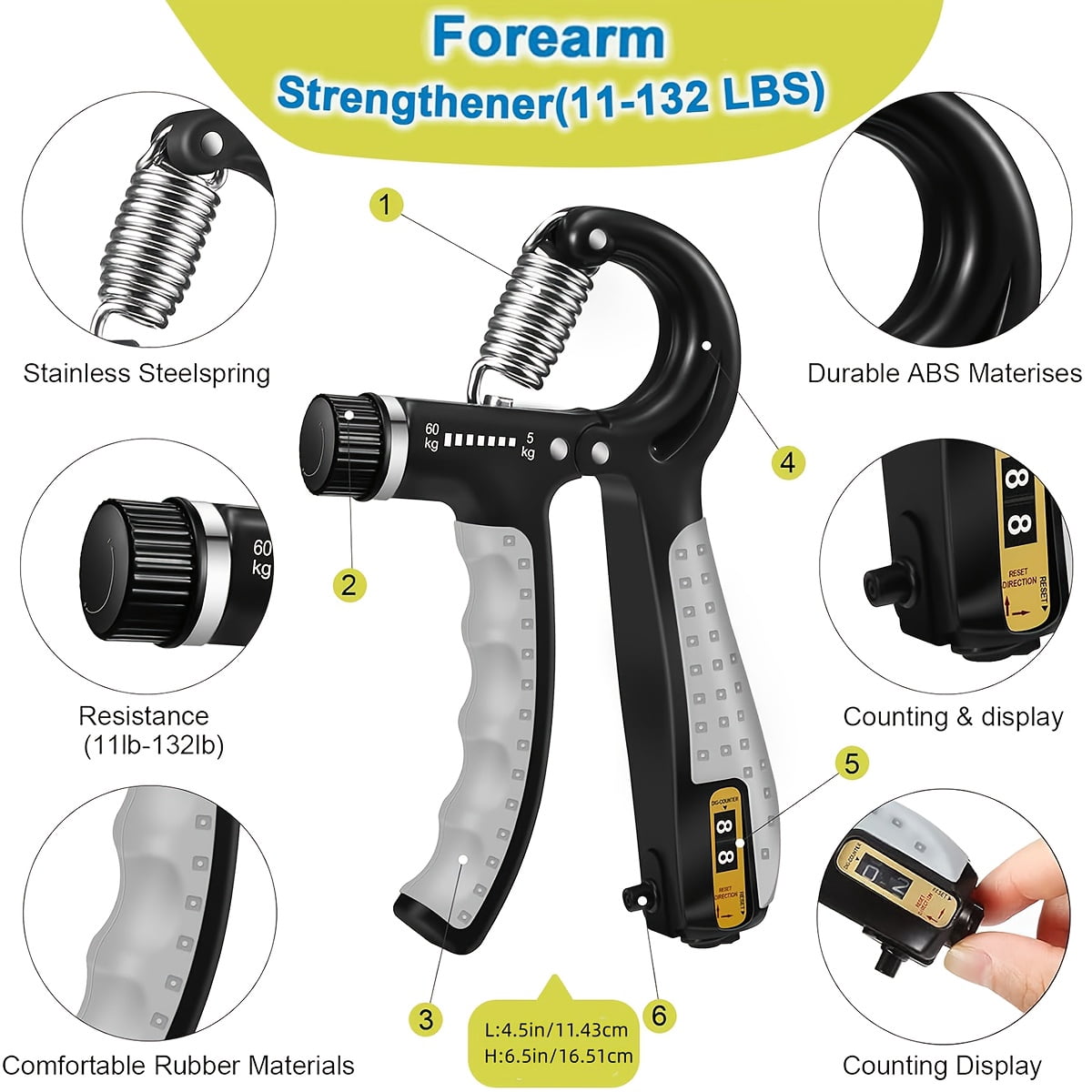 [Grip Strength Trainer] 6 PACK Grip Strength Trainer Kit - Finger Exerciser, Hand Grip Strengthener, Hand Extension Exerciser And Large Size Forearm Workout Ring For Muscle Building