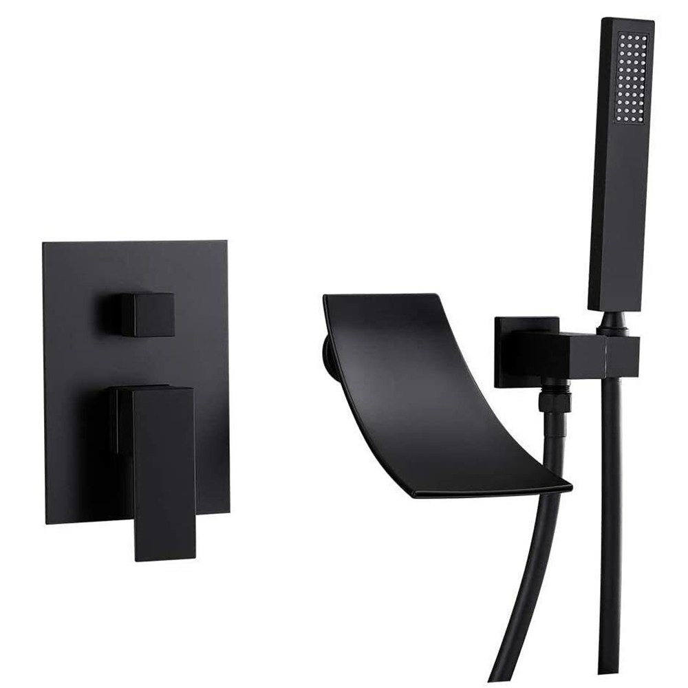 Wall Mount Bathroom Faucet Black Waterfall Basin Sink Bathtub Filler Mixer Tap