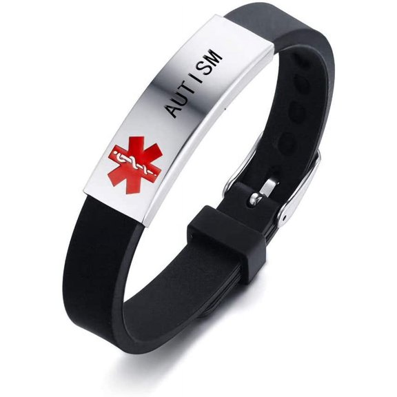 Medical Alert Id Bracelet Laser Engraved Autism Adjustable Wristband For Men Women Emergency First Aid[Z6796]