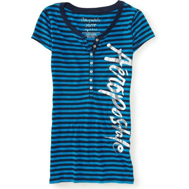 Camiseta henley a rayas Aeropostale para mujer azul grande