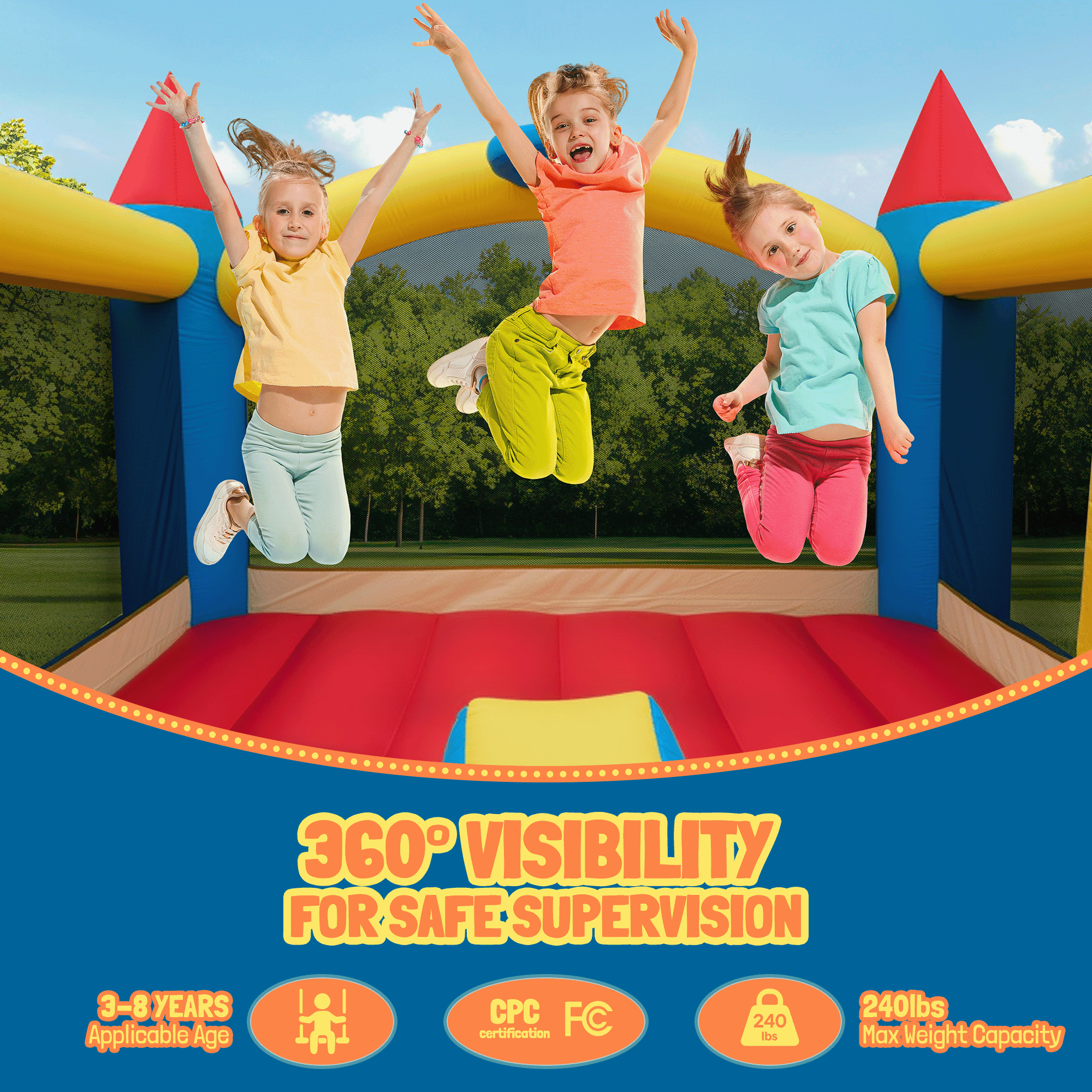 Entil Inflatable Bounce House with Dual Slides & Blower, 13.4x9x6FT, Outdoor/Indoor for Kids Gift, FCC & CPC Certified, Blue & Red