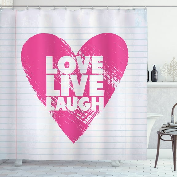 Ambesonne Live Laugh Love Shower Curtain, Notebook Words, 69"Wx75"L, Hot Pink White